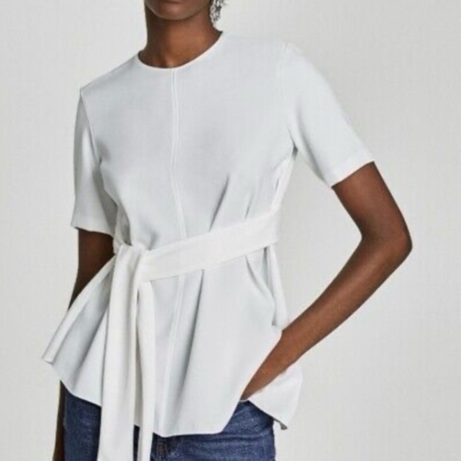 Zara White Asymmetrical Hem Blouse Nwt